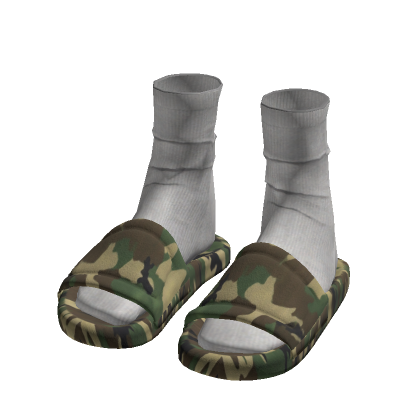 Woodland Camo Slides w/ White Socks Y2K Streetwe