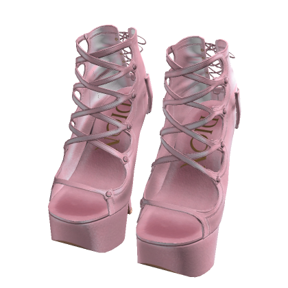 (Model Girl) Ankle Straps Platform Heels (Pink) thumbnail