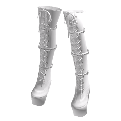 ✅White High Heels Long Boots✅ Straps thumbnail