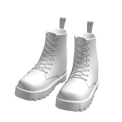 Boots White Leather Winter Work Heel Military Y2K