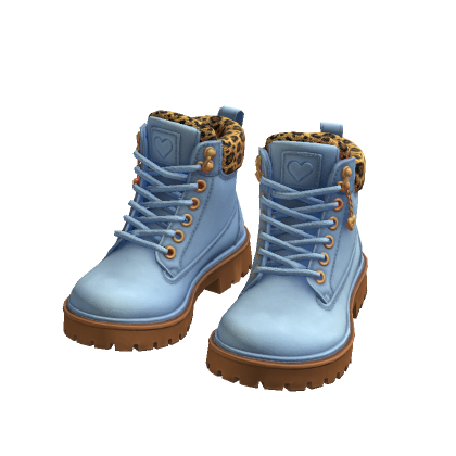 Y2K Leopard Lace Up Boots Light Blue