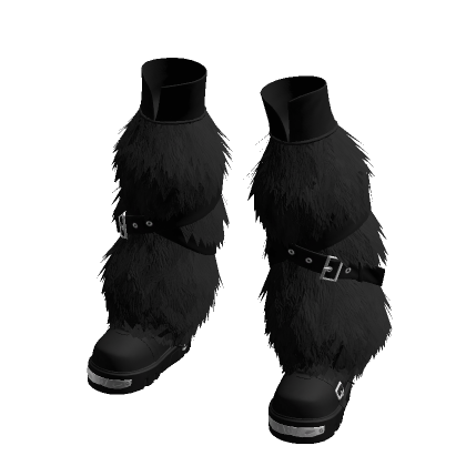 Black Chunky Fur High Boots Winter Punk Gothic Y2K