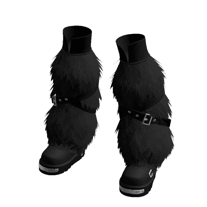 Black Chunky Fur High Boots Winter Punk Gothic Y2K