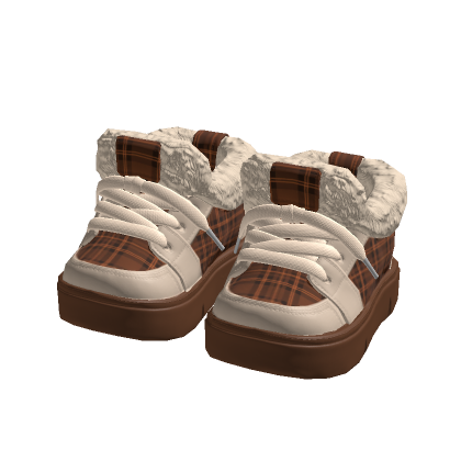 Brown Plaid Fur Sneakers 1.0