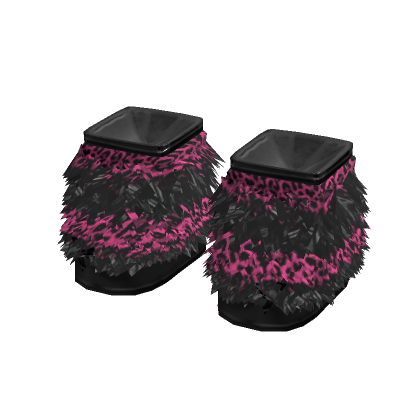 Scene Fuzzy Fur Boots in Black & Pink Leopard