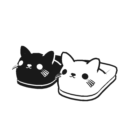 Black and White Cartoony Kitty Cat Slippers