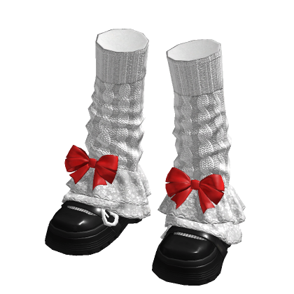 ✨ Coquette Red Bow White Warmers Black Shoes