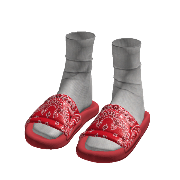 Red Bandana Paisley Slides w/ White Socks Y2K