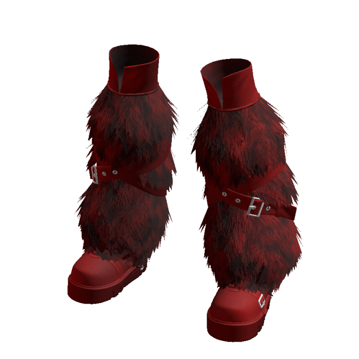 Red Chunky Fur High Boots Winter Punk Gothic Y2K
