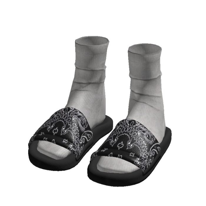 Black Bandana Paisley Slides w/ White Socks Y2K