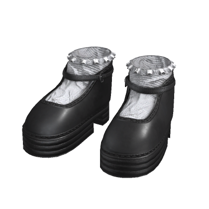 Gothic Platform Shoes With Socks (Black Leather)