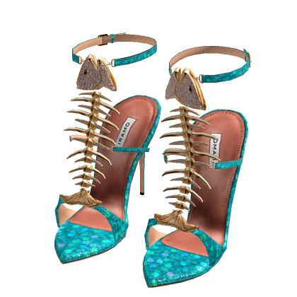 Lagoon Aqua Gold Crystal Fishbone Lace Up Heels