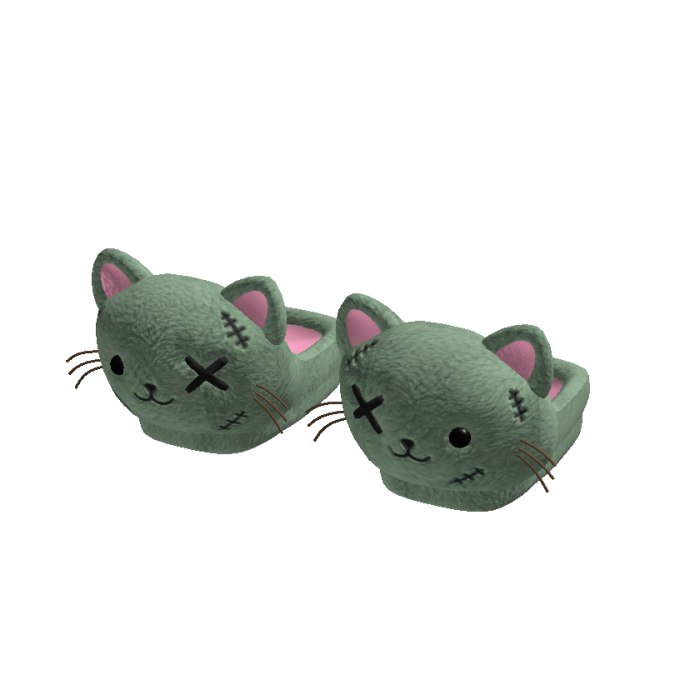 Green Zombie Cat Halloween Slippers