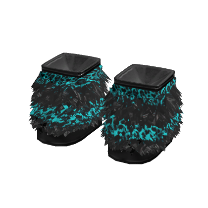 Scene Fuzzy Fur Boots in Black & Teal Leopard thumbnail