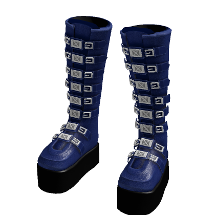 Platform Blue Boots with Belts