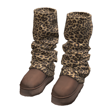 Brown Gyaru Winter Boots w/ Leopard Leg Warmers