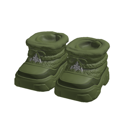 Green Chunky Fur Boots w/ Snowflake 3.0