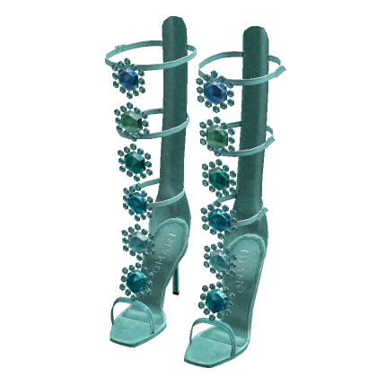 Lagoon Aqua Crystal Flower Lace Up Boots