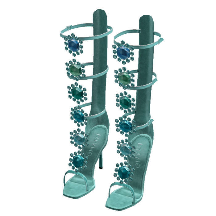 Lagoon Aqua Crystal Flower Lace Up Boots