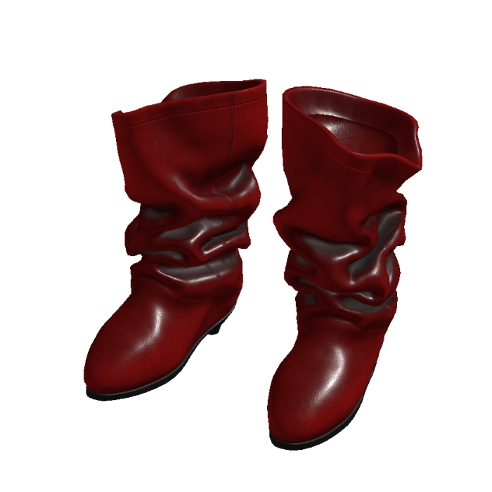 Red Grunge Shiny Boots W Heels
