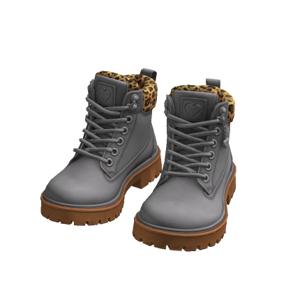 Y2K Leopard Lace Up Boots Grey
