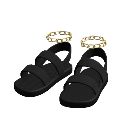 Black Sandals with Gold Ankle Bracelets
