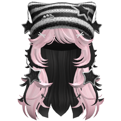 สองโทนผม Wolfcut สีชมพู w / Beanie ดําขาว - Roblox