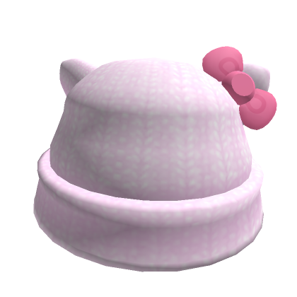 Roblox Item Adorable kitty pink knitted beanie w pastel bow 