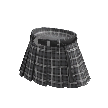 School Girl Short Pleated Skirt w Belt Plaid Black Roblox