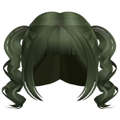 Roblox Item Short Curly Pigtails w/ Bangs (Forest Green)