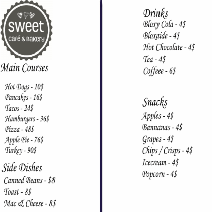 Bloxburg Menu Sweet Cafe Roblox