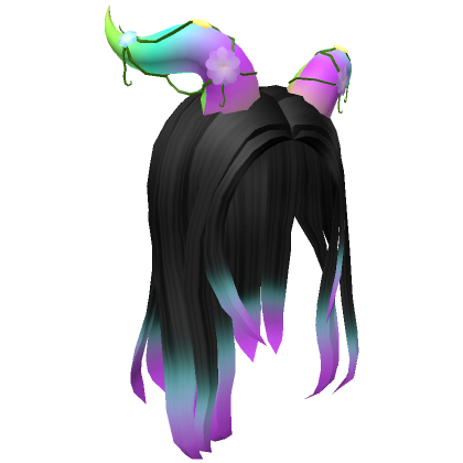 Roblox Item Long Black Hair with Easter Horns