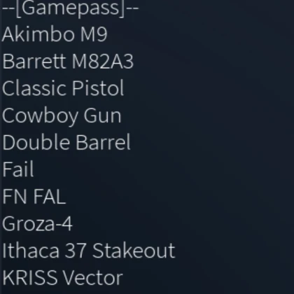 gun list for roblox town