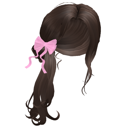 Messy Brown Knotted Ponytail Hair with Pink Ribbon