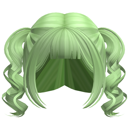 Roblox Item Short Curly Pigtails w/ Bangs (Light Green)