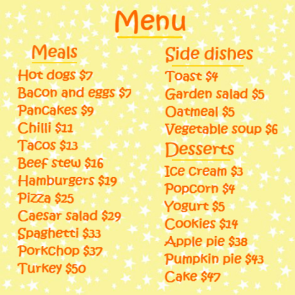 Bloxburg Food Menu 2018 Roblox