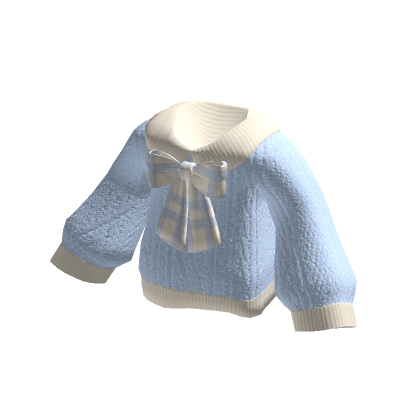 🍀Oversized Knitted Blue Sweater w Checked Bow | Roblox Item - Rolimon's