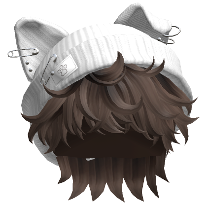 Messy Hair w/ Y2K Punk Cat Beanie(Brown)'s Code & Price - RblxTrade