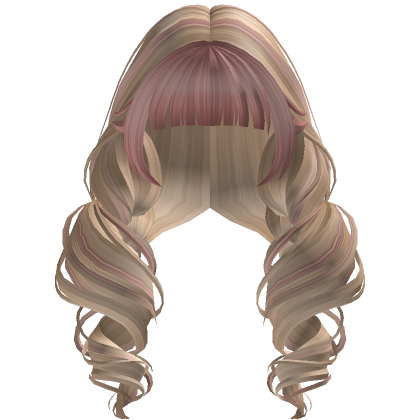 Roblox Item Fluffy Pigtails Curls with Bangs in Blonde & Pink