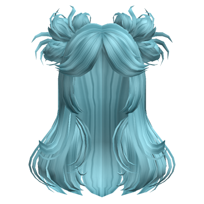 Light Blue Fluffy Hair with Messy Space Buns | Roblox Item - Rolimon's