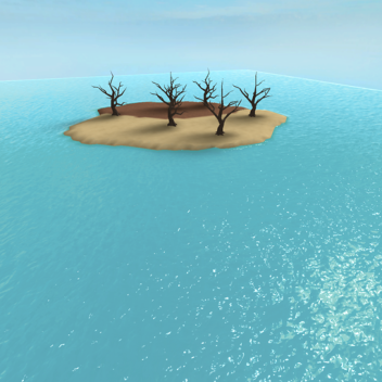 A lost island with some trees that have no leaves.