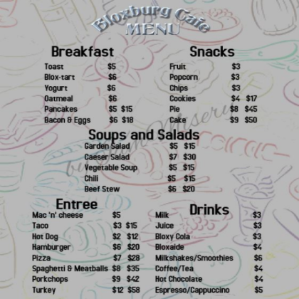 Bloxburg Menu All Food Pretty Fresh Menu Free To Use Bloxburgbusinesses 45 Subs By The End Of Images People