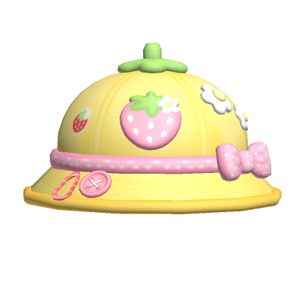 kawaii yellow pink strawberry school bucket hat | Roblox Item - Rolimon's