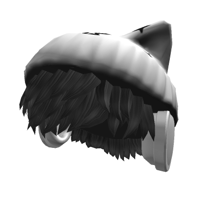 Messy Black Hair w/ White Cat Beanie | Roblox Item - Rolimon's