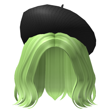 Roblox Item Short Wavy Bob Hair /w Beret (Green)