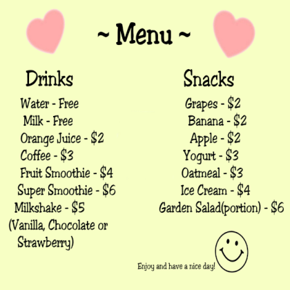 Bloxburg Smoothie Bar Menu - Roblox