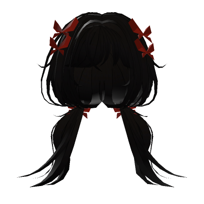 Low Twintails Hair W Butterfly Bow - (black Red) 