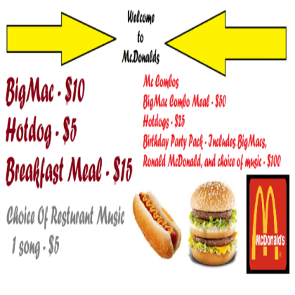 Bloxburg Mcdonalds Menu Custom Roblox