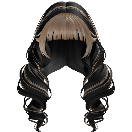 Roblox Item Fluffy Pigtails Curls with Bangs in Black & Blonde