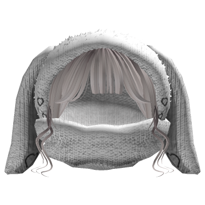 Fluffy Wavy Hair With Bunny Beanie - White | Roblox Item - Rolimon's